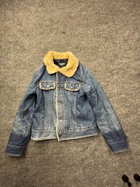 REAL Kids Sherpa Collar Denim Trucker Jacket | Youth Size 6–7 | Lined Snap Butt